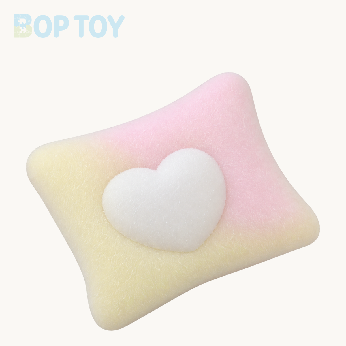 Flocked Heart Cushion Taba Squishy Toy – yellow -pink – BOP TOY
