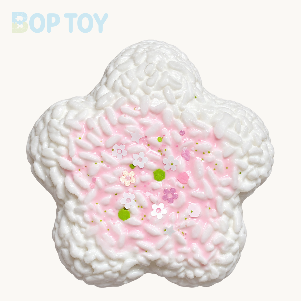 Flower Type Rice Ball Taba Squishy Toy – White Rice Ball – BOP TOY