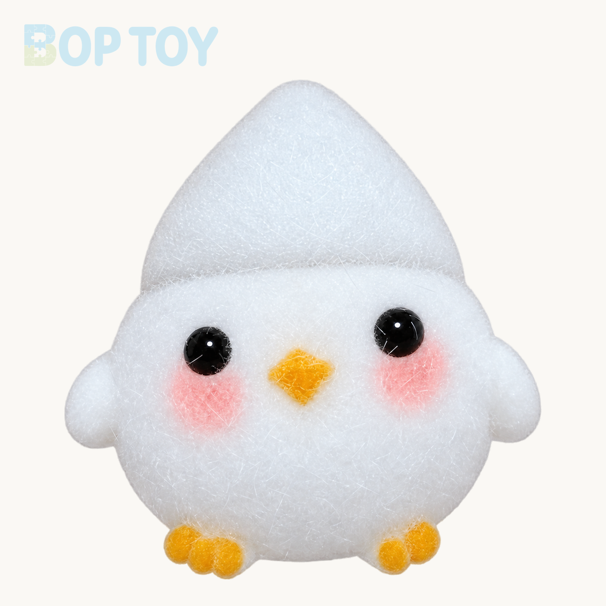 Fluffy Chick Taba Squishy Toy with Hat – White – BOP TOY