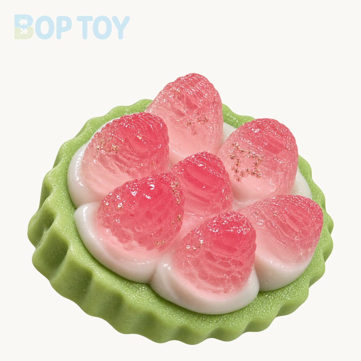 Strawberry Tart Taba Squishy Toy – Pink Tart & Clear Floral Styles – Pink – BOP TOY