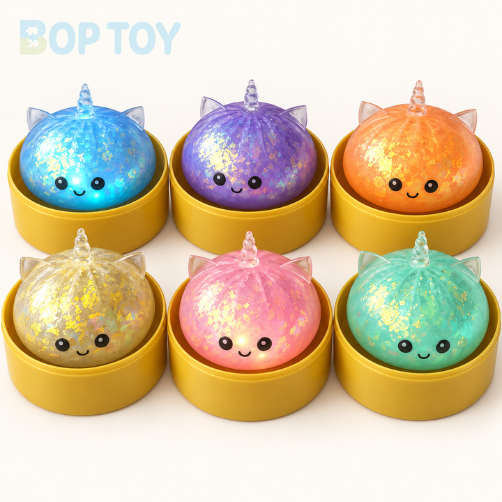 Gold-Foil Light-Up Unicorn Bun Squishy with Steamer