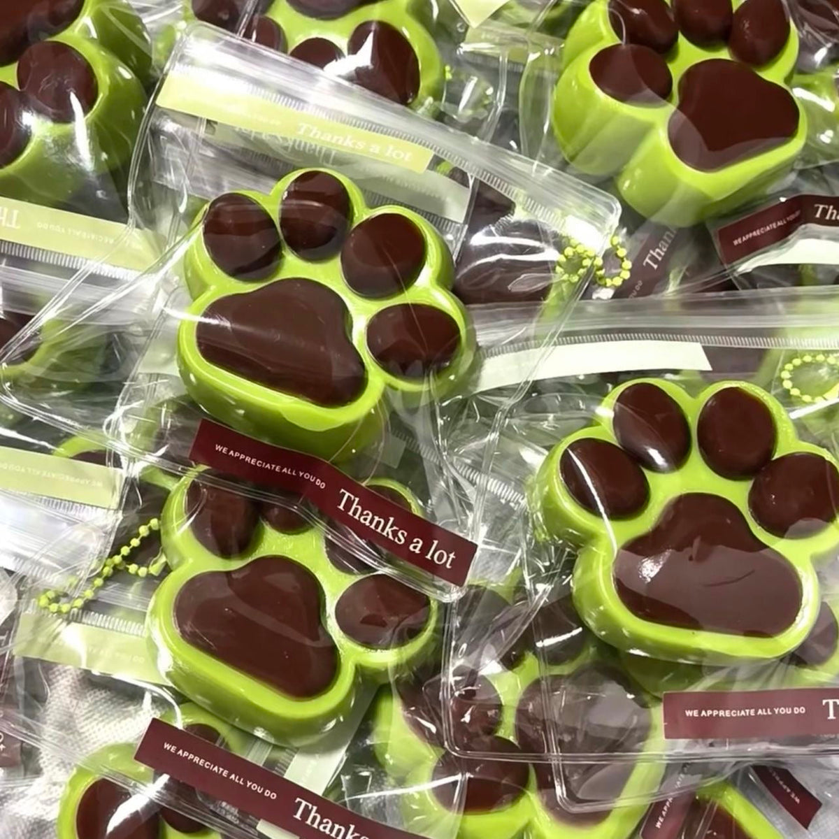90g Handmade Silicone Matcha Chocolate Cat's Paw Squishy Toy – product image 2