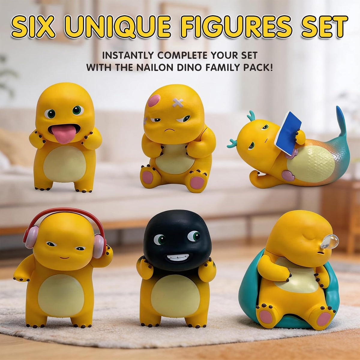 Nailon Cute Yellow Dinosaur Figures 6Pcs Set