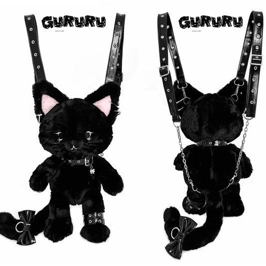 Black Cute Cat Plush Backpack Bag — image 7
