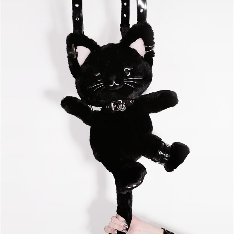 Black Cute Cat Plush Backpack Bag — image 2