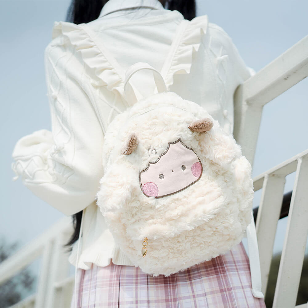 Cute Little Lamb Fluffy Backpack JK Plush Bag — image 1