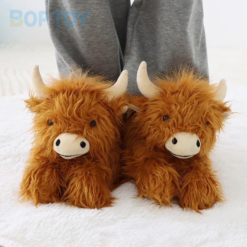 Fluffy Highland Cow Plush Slippers | Warm Indoor Animal Slides for Women & Men — image 5