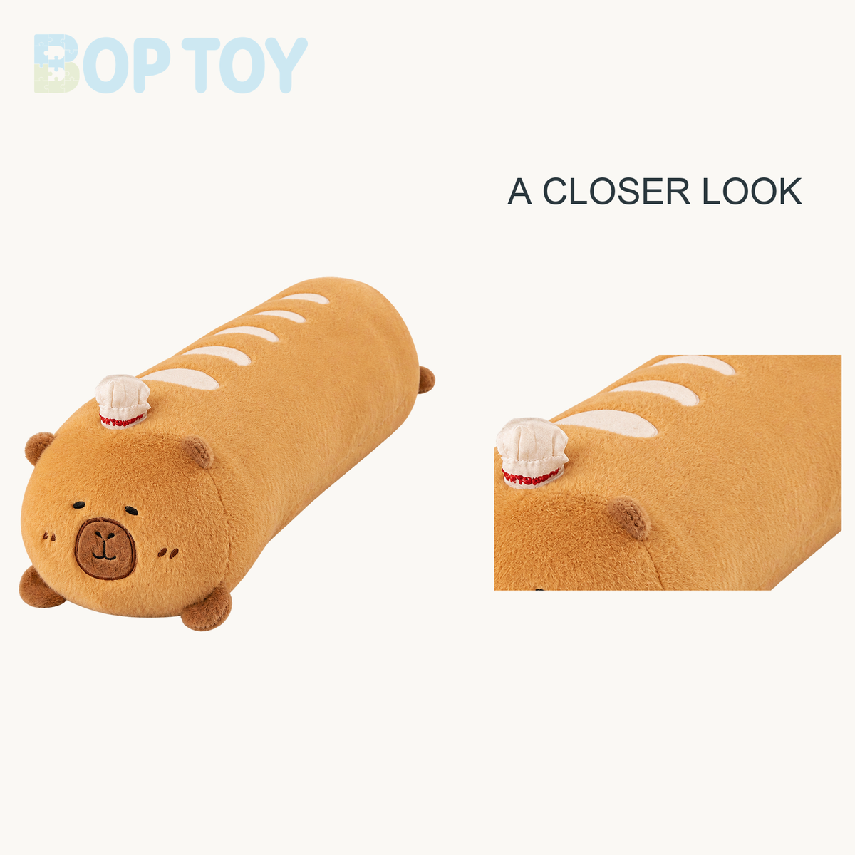 Jumbo Capybara Bread Plushie, 22-37" | 55-95 cm close-up design view