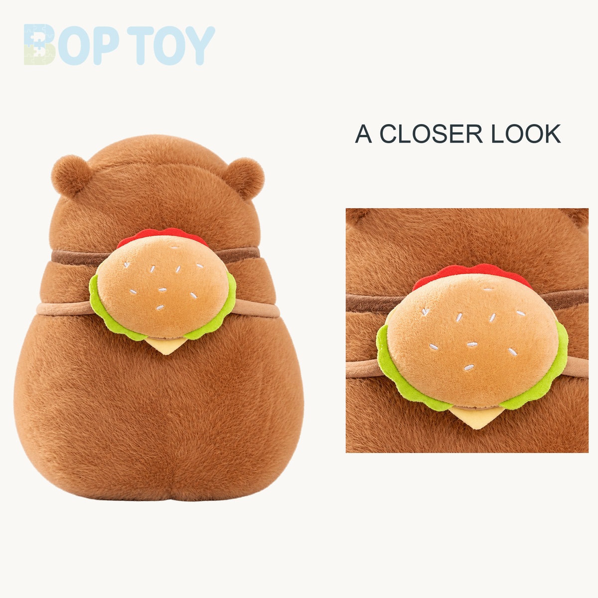 Fluffy Capybara Burger Bag Plushies close-up design view