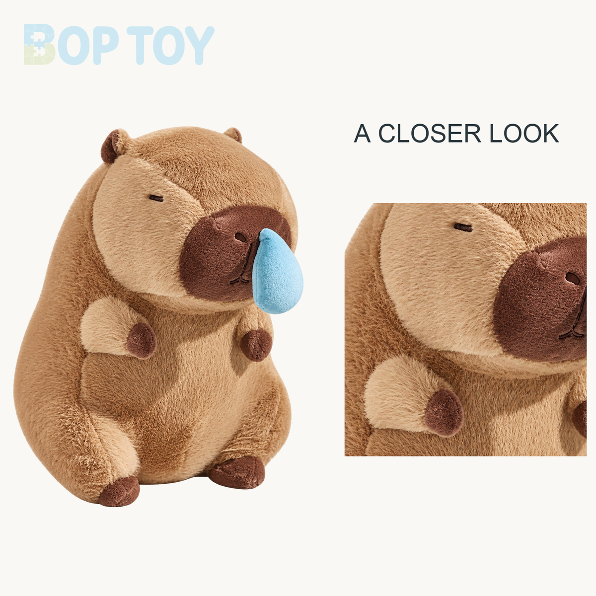 Cute Snotty Capybara Runny Nose Plushie close-up design view