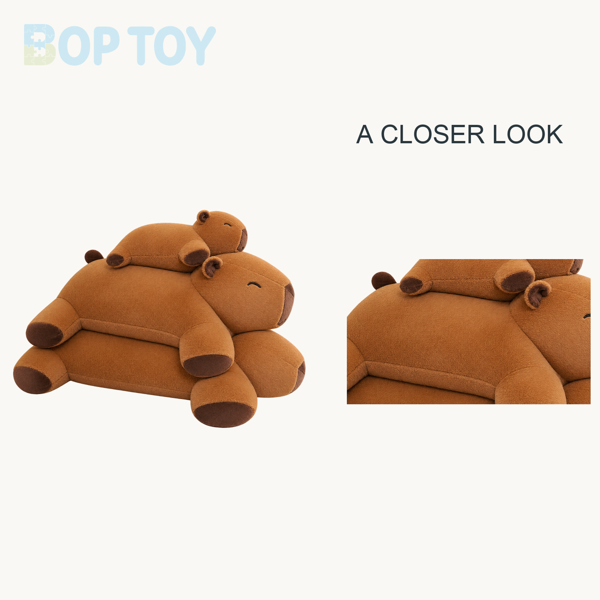 Giant Capybara Snuggle Buddy Plushies close-up design view