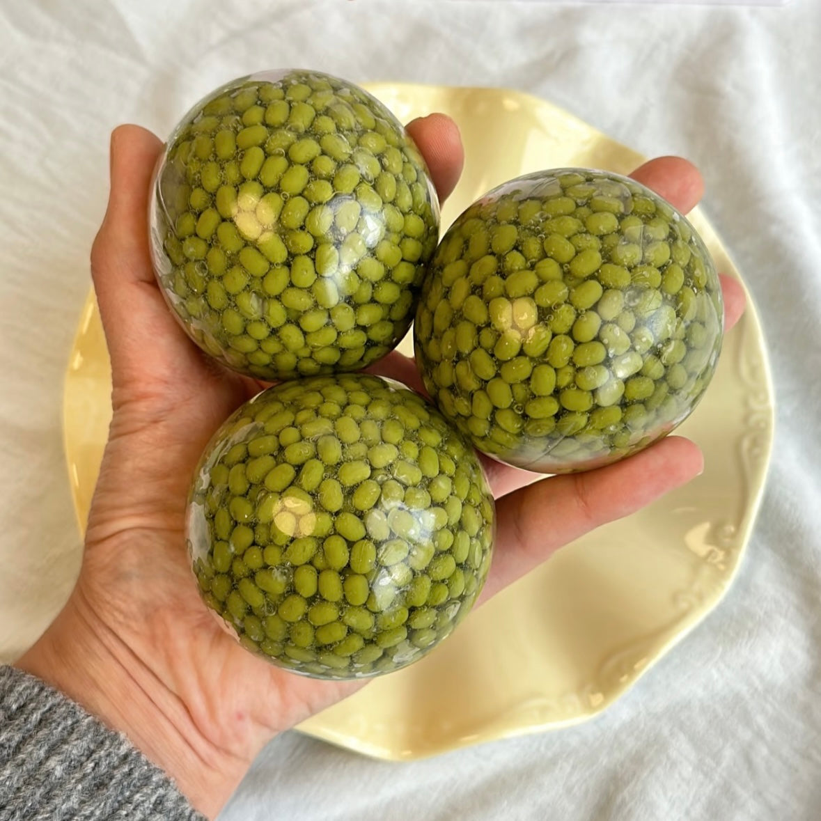 5.8cm Green Bean Red Bean Handmade Stress Balls – product image 3