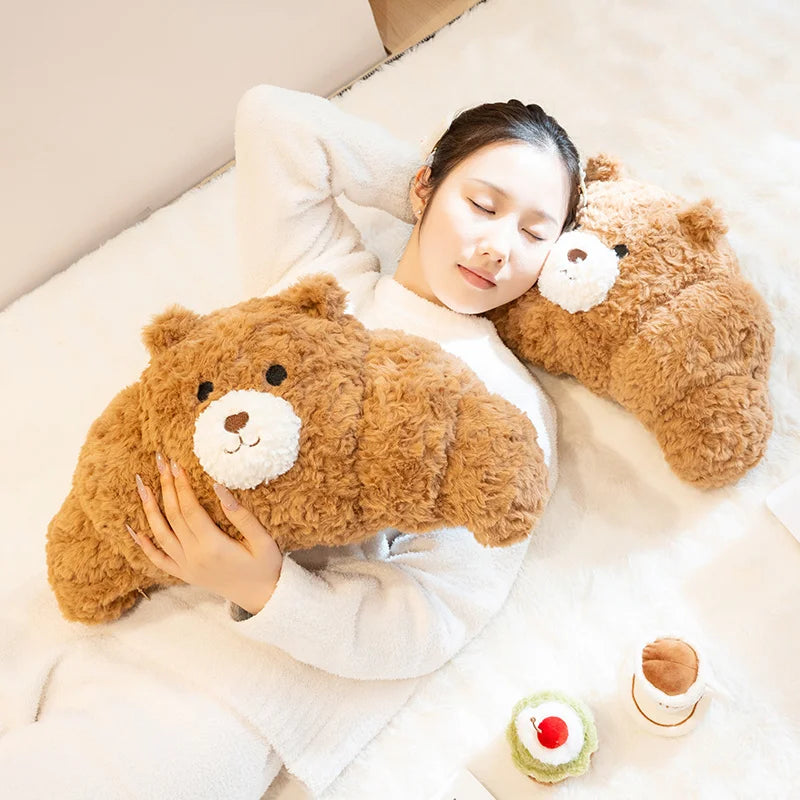 Fuzzy Bear Croissant Plushie Set – Cozy Stuffed Animal with a Sweet Surprise — image 3