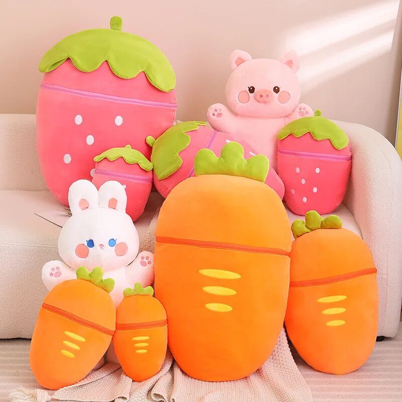 Giant Plushie Strawberry/Carrot Hiding a Pig/Rabbit, 1-2.6' | 30-80 cm — image 1