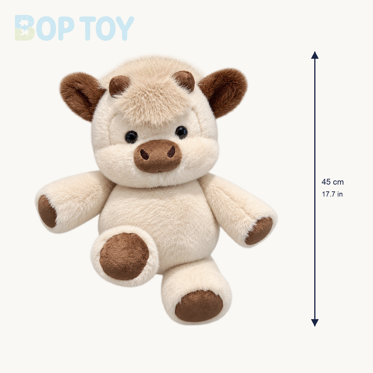 Cocoa Coffee Highland cow plush size guide: approximately 45 cm or 17.7 inches high