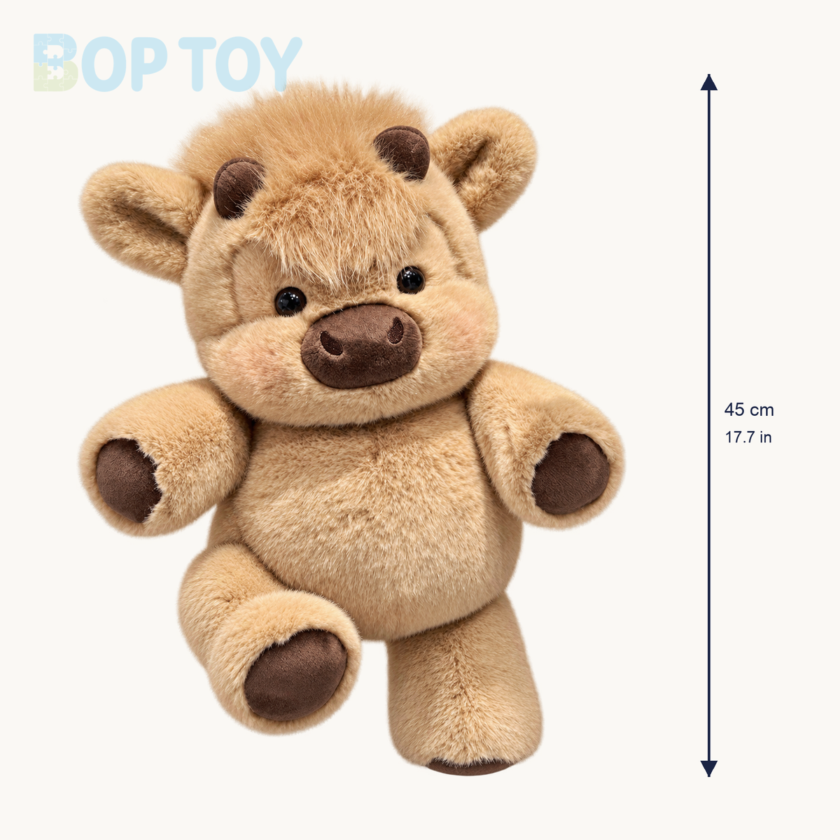 Cookie Highland cow plush size guide: approximately 45 cm or 17.7 inches high