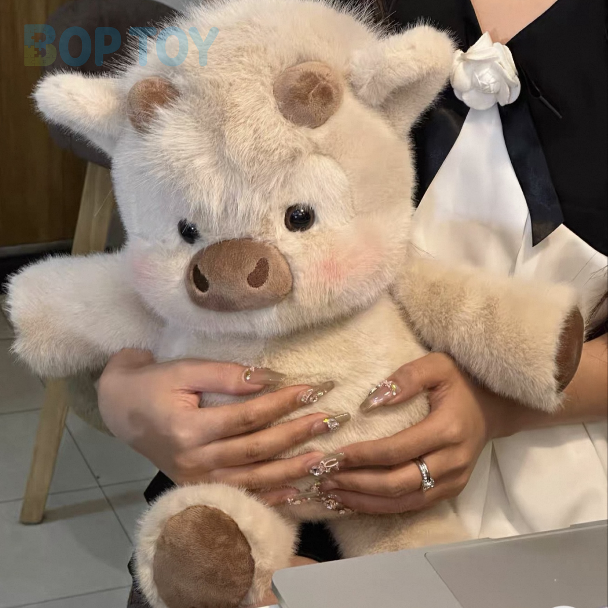 Original product photograph of the light khaki Highland cow plush