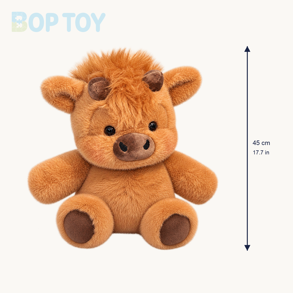 Maillard Highland cow plush size guide: approximately 45 cm or 17.7 inches high