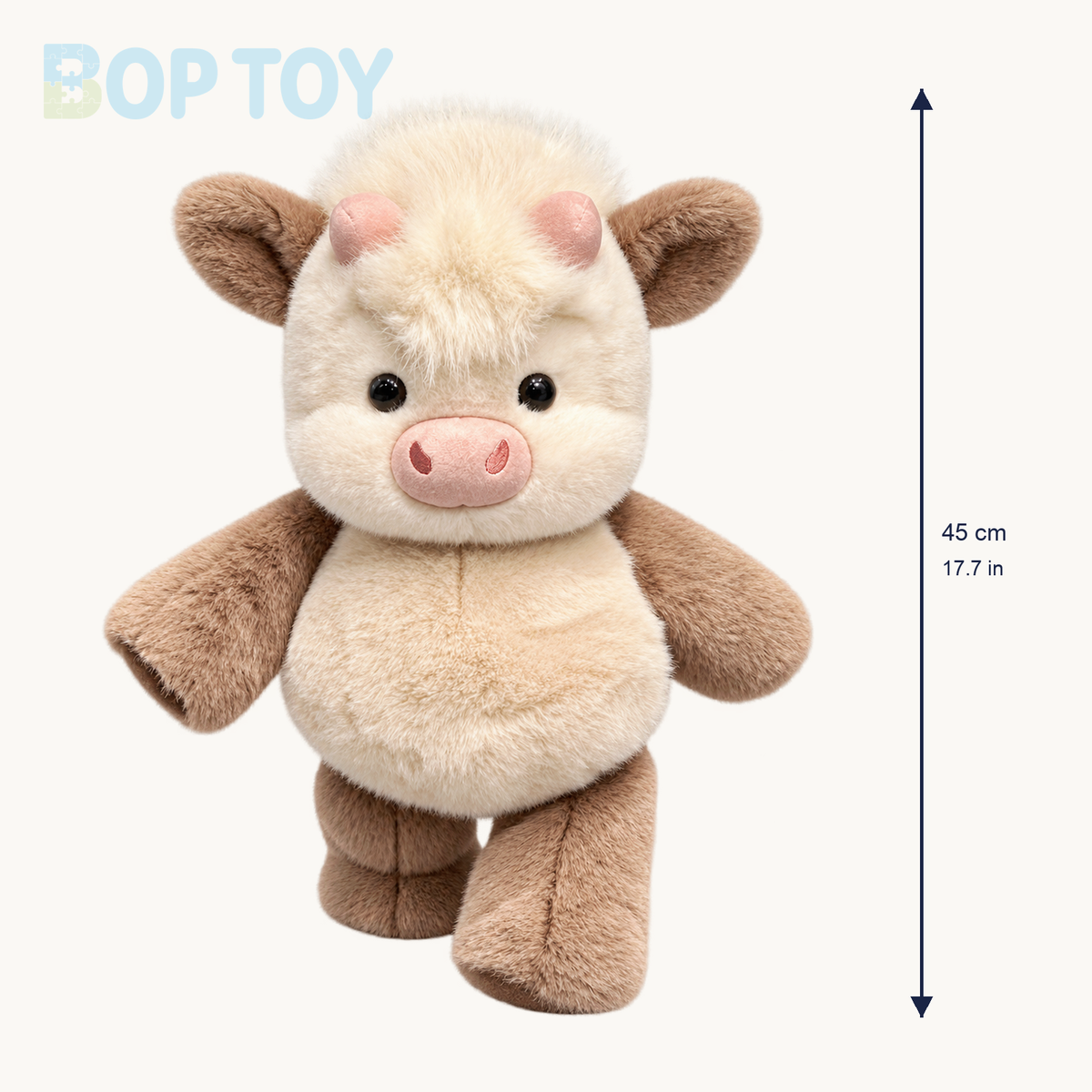 Milk Coffee Highland cow plush size guide: approximately 45 cm or 17.7 inches high