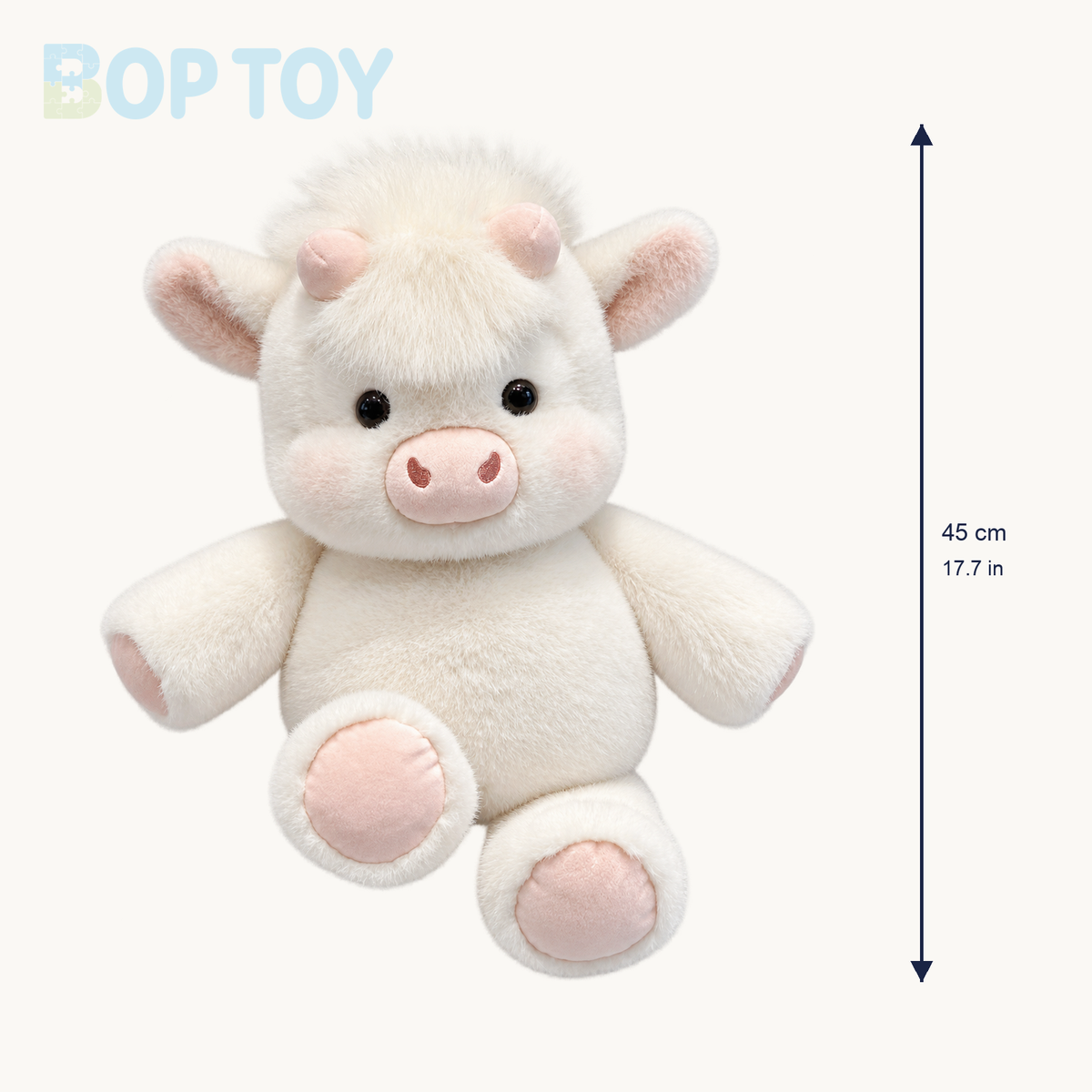 Soda Highland cow plush size guide: approximately 45 cm or 17.7 inches high