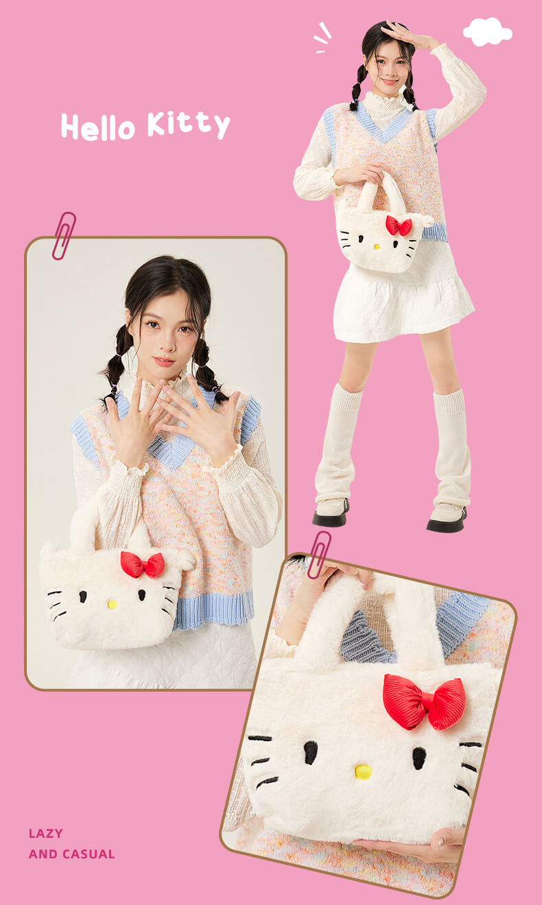 My Melody/Hello Kitty/Kuromi Fluffy Tote Bag with Strap — image 4