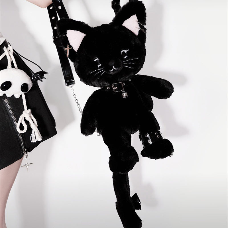 Black Cute Cat Plush Backpack Bag — image 3