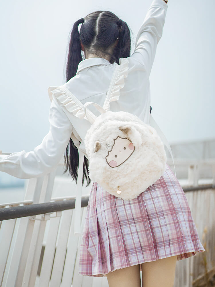 Cute Little Lamb Fluffy Backpack JK Plush Bag — image 5