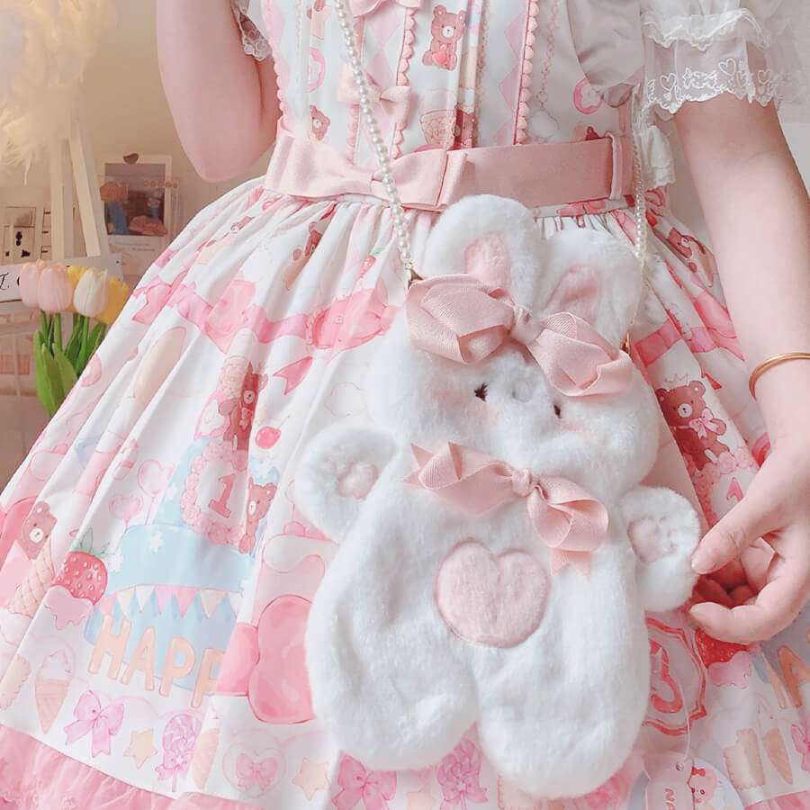 Fluffy Rabbit Crossbody Bag with Pearl Chain — image 1
