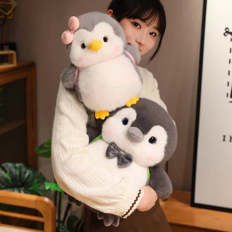Fluffy Gray Penguin Plushie with Turtle Backpack — image 2