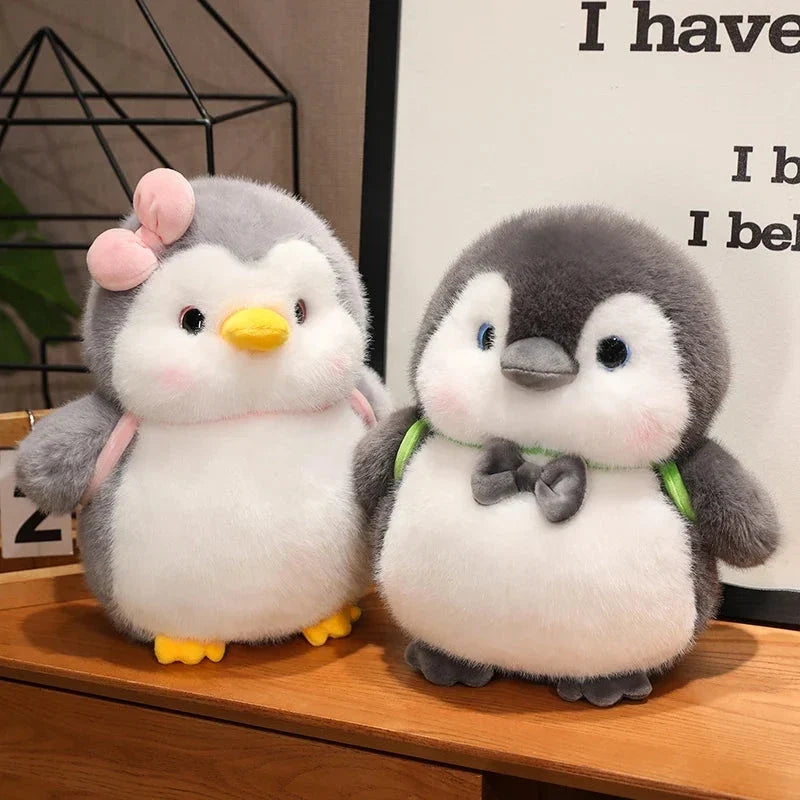 Fluffy Gray Penguin Plushie with Turtle Backpack — image 1