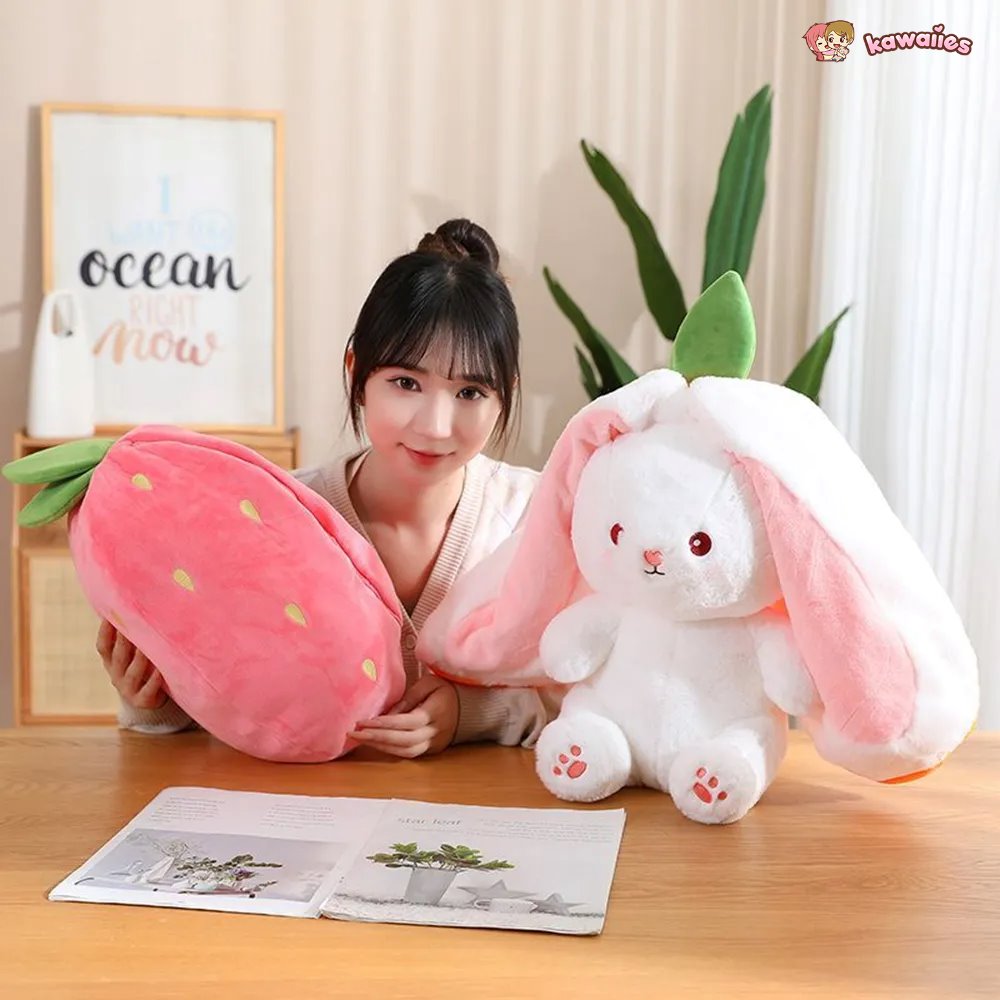 Fluffy Strawberry Carrot Bunny Zip Up Plushie — image 14