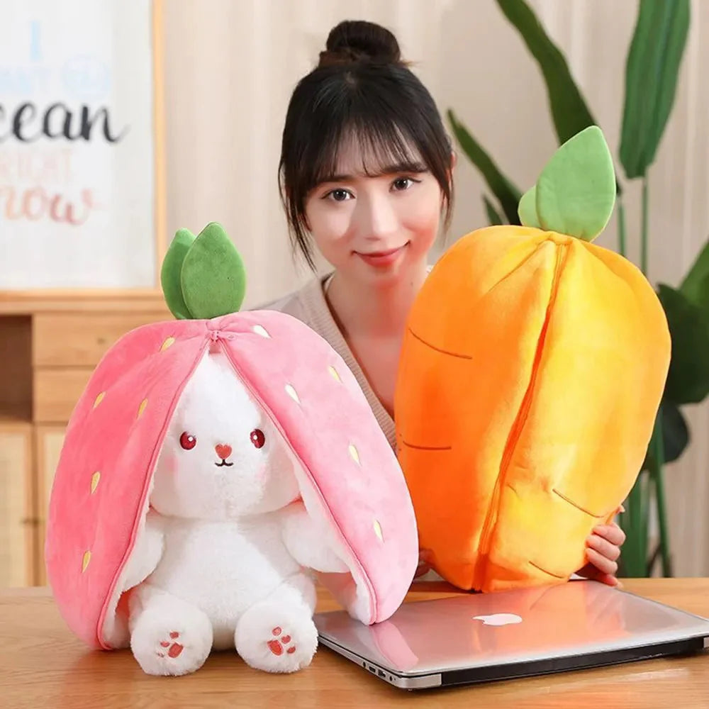 Fluffy Strawberry Carrot Bunny Zip Up Plushie — image 2