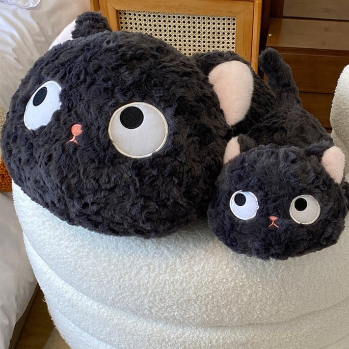 Jiji the Fluffy Black Cat Plushie Laying Down — image 2