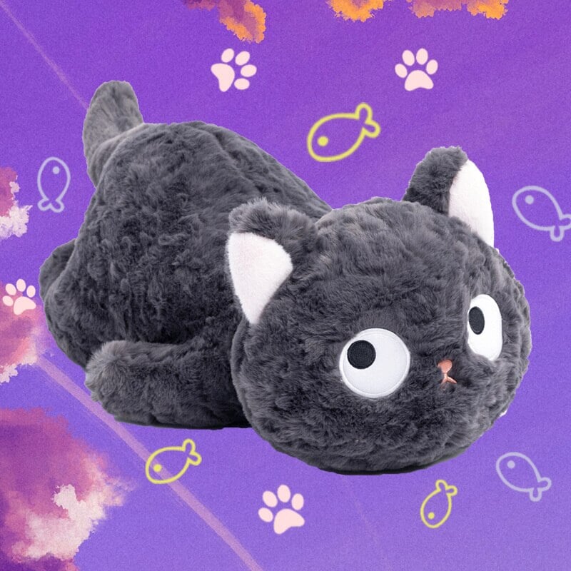 Jiji the Fluffy Black Cat Plushie Laying Down — image 11