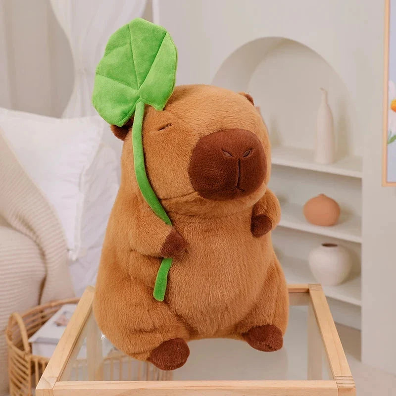 Kawaii Capybara Plushie Holding Leaf — image 1