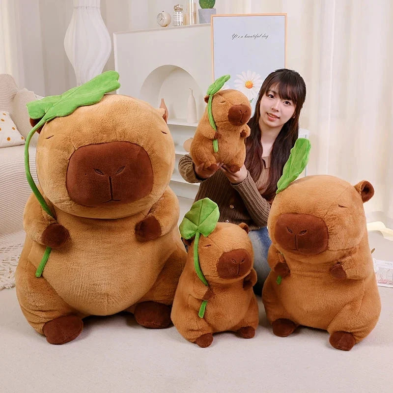 Kawaii Capybara Plushie Holding Leaf — image 2