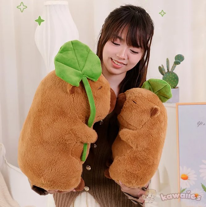 Kawaii Capybara Plushie Holding Leaf — image 4