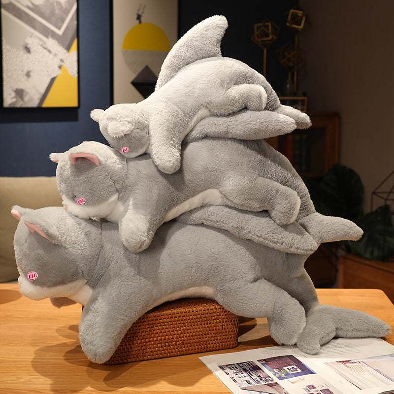 Kawaii Grey Half Cat Half Shark Combo Plushie — image 7