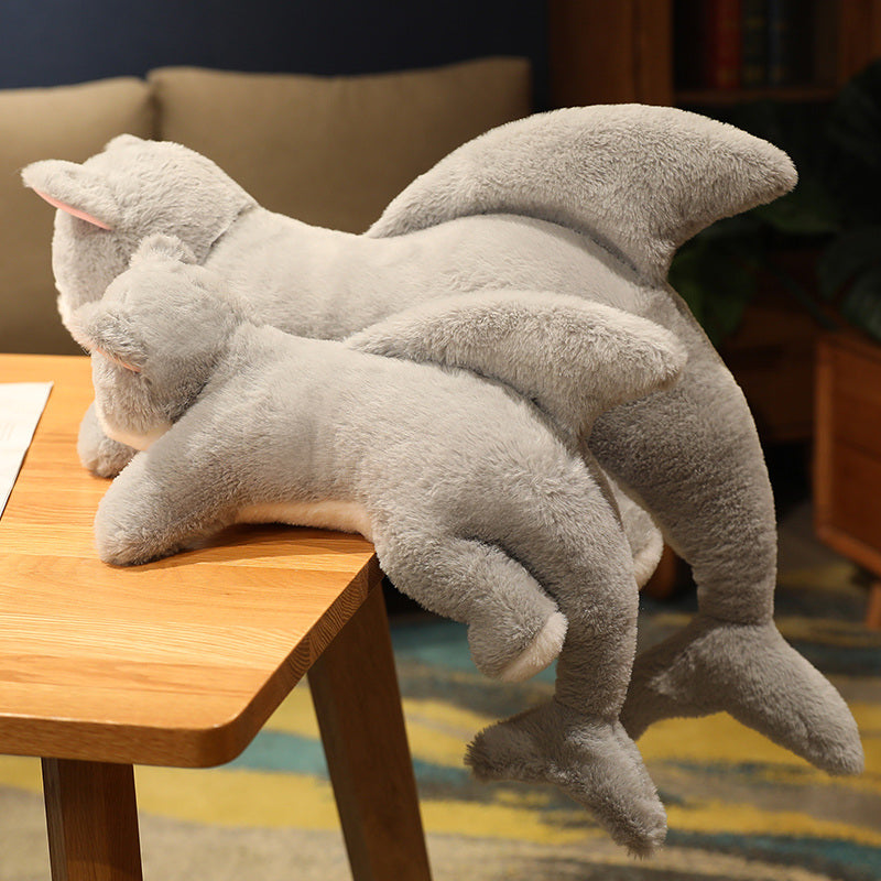 Kawaii Grey Half Cat Half Shark Combo Plushie — image 8