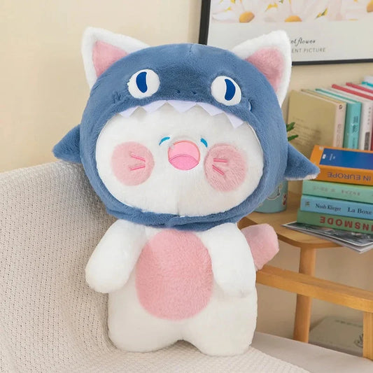 Kawaii White Cat Shark Hat Plushie — image 1
