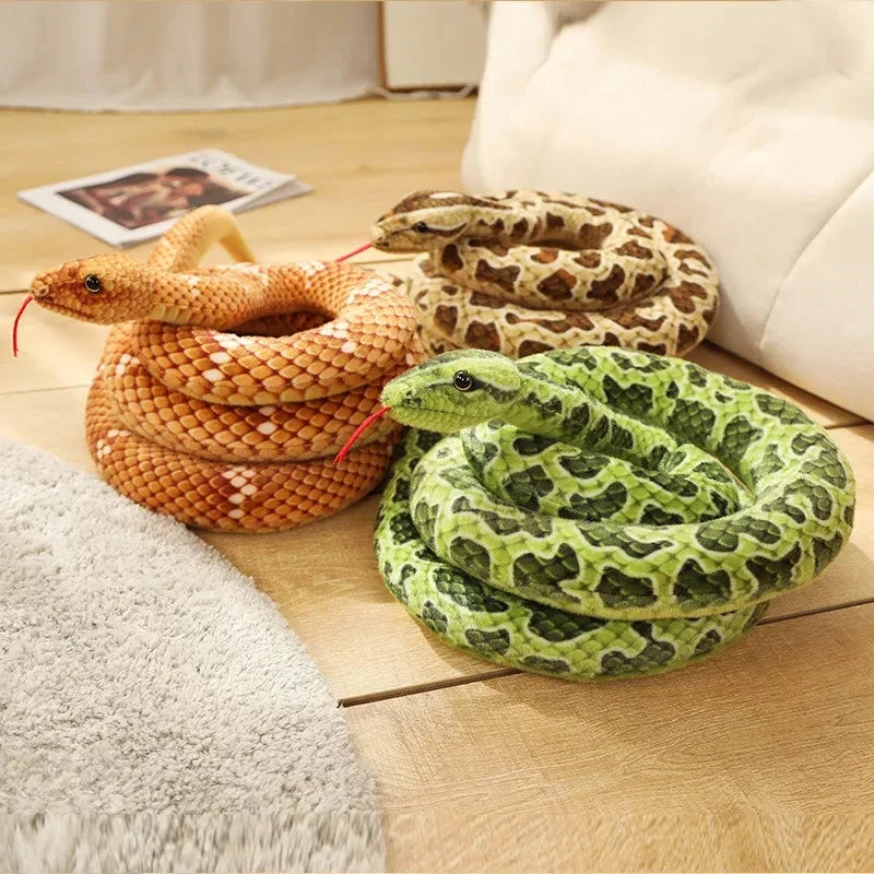 Long Realistic Brown Green Orange Snake Plushies — image 1