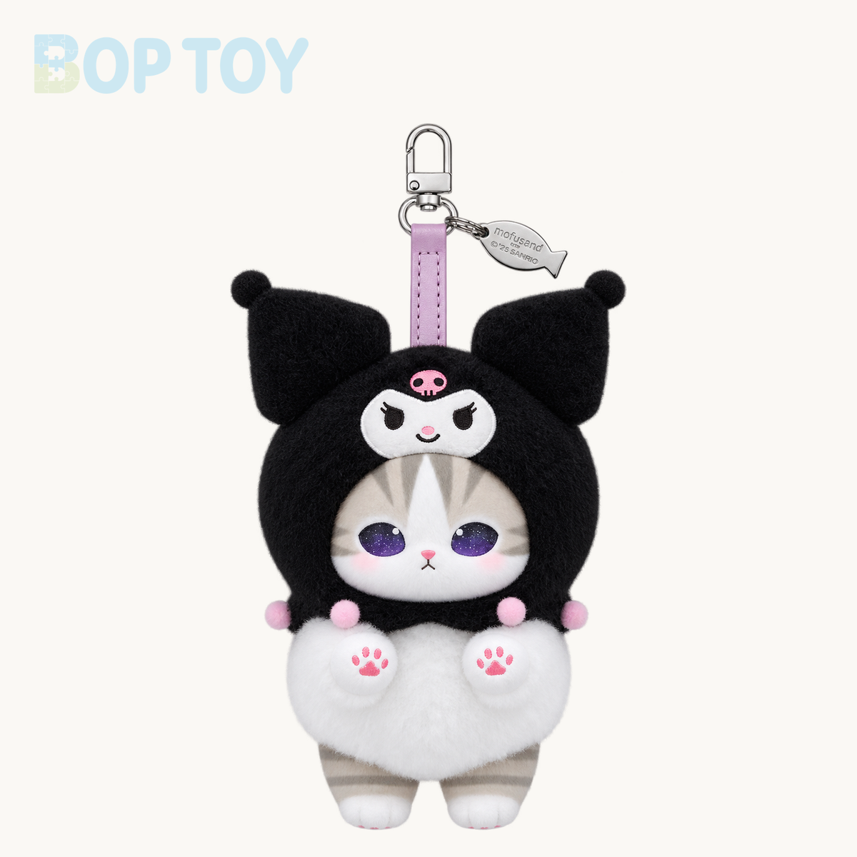 Mofusand X Sanrio Kiramekko Fluffy Kittens Vinyl Keychain Blind Box — Kuromi option