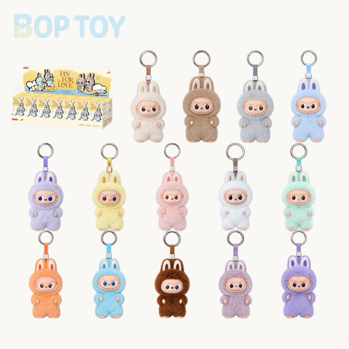 POP MART Labubu The Monsters PIN FOR LOVE Series Plush Pendant Blindbox (A-M) — Whole set of 14 option