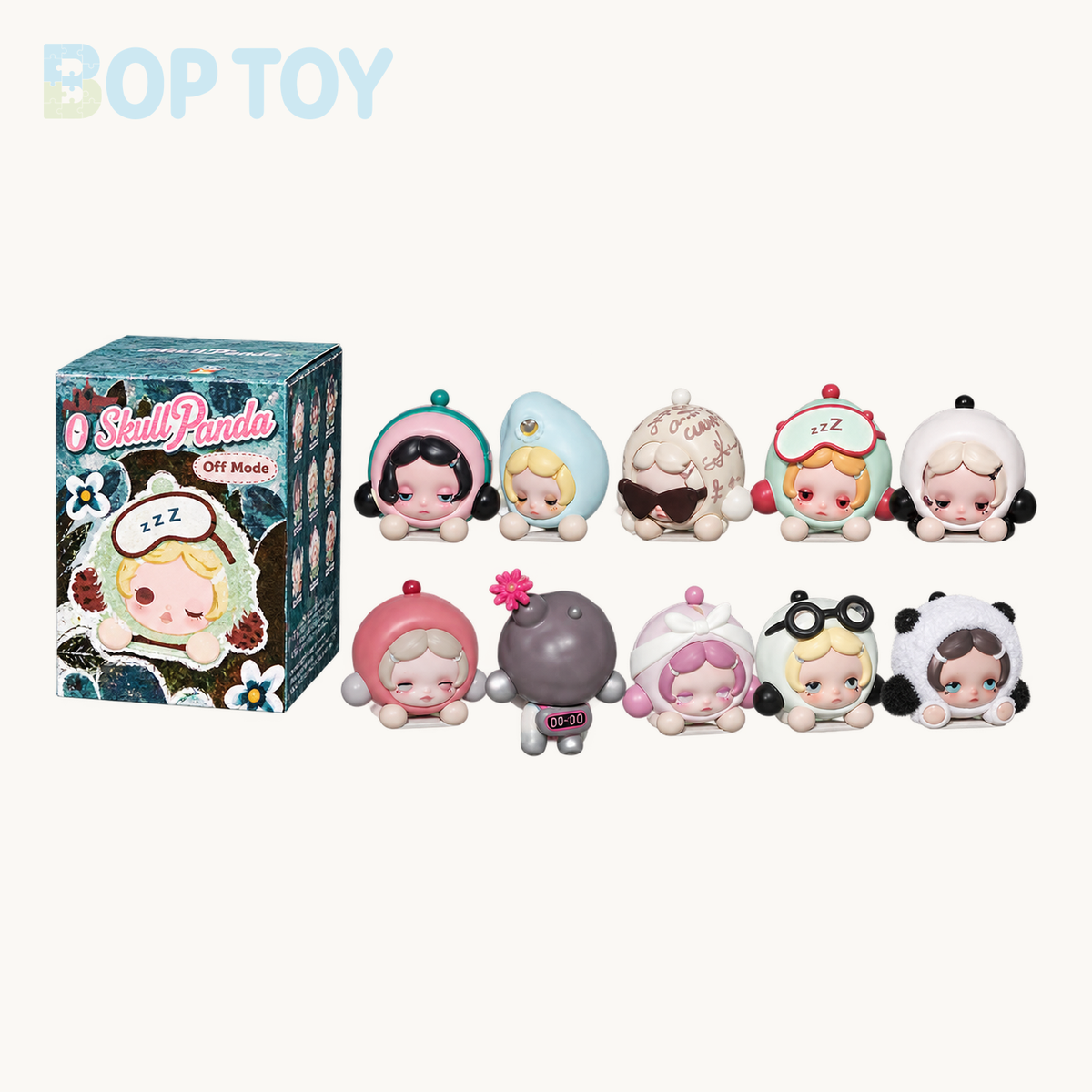 POP MART SKULLPANDA Off Mode Series Pop Attach Bean Blindbox — retail packaging and possible styles; actual contents depend on the selected option