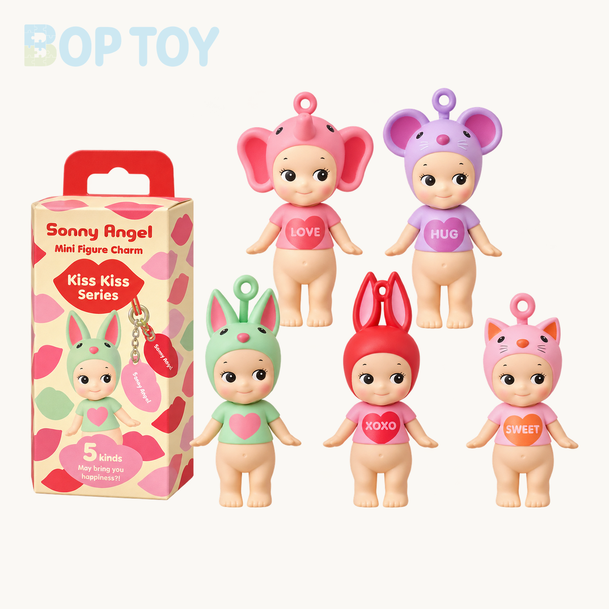 Sonny Angel Kiss Kiss Series Mini Figurine Bag Charm — retail packaging and possible styles; actual contents depend on the selected option