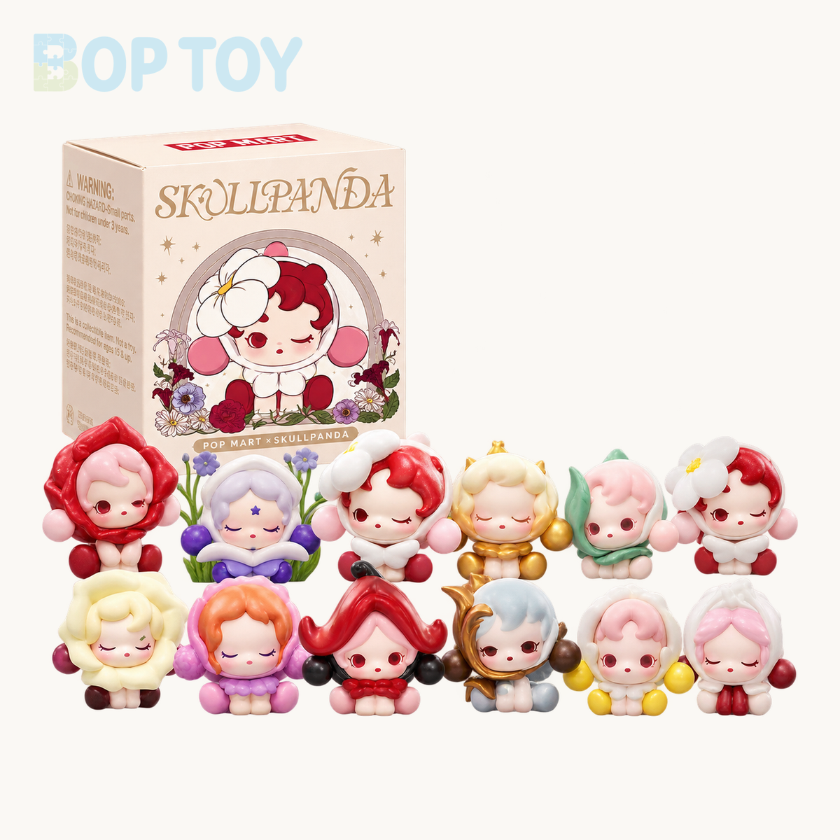 POP MART POP BEAN SKULLPANDA Petals in Four Acts Series Mini Beans Blind Box — retail packaging and possible styles; actual contents depend on the selected option