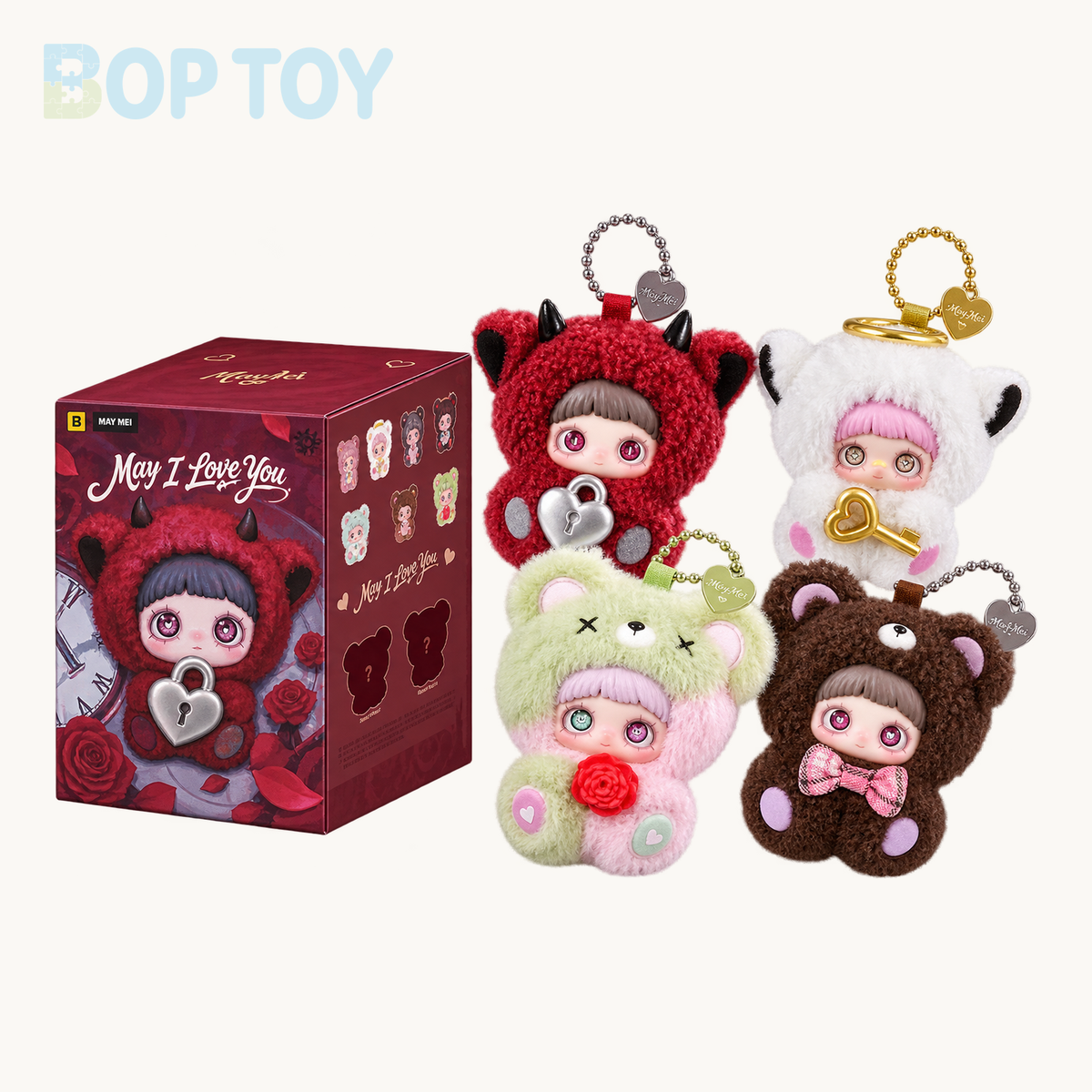 Maymei “May I Love You” Series Vinyl Plush Keychain Blind Box — retail packaging and possible styles; actual contents depend on the selected option