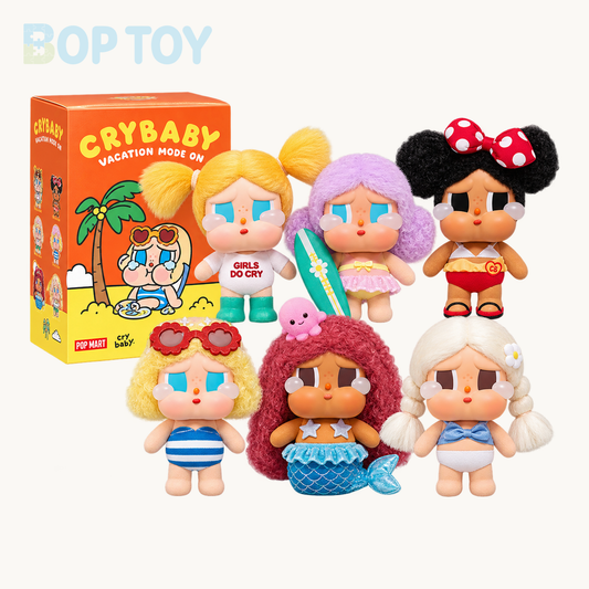 POP MART CRYBABY Vacation Mode On Series Vinyl Face Plush Blind Box — retail packaging and possible styles; actual contents depend on the selected option