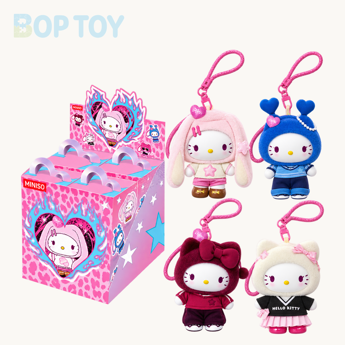 Miniso Hello Kitty Pop Star Series Plushie Keychain Blindbox — Whole set of 4 variant