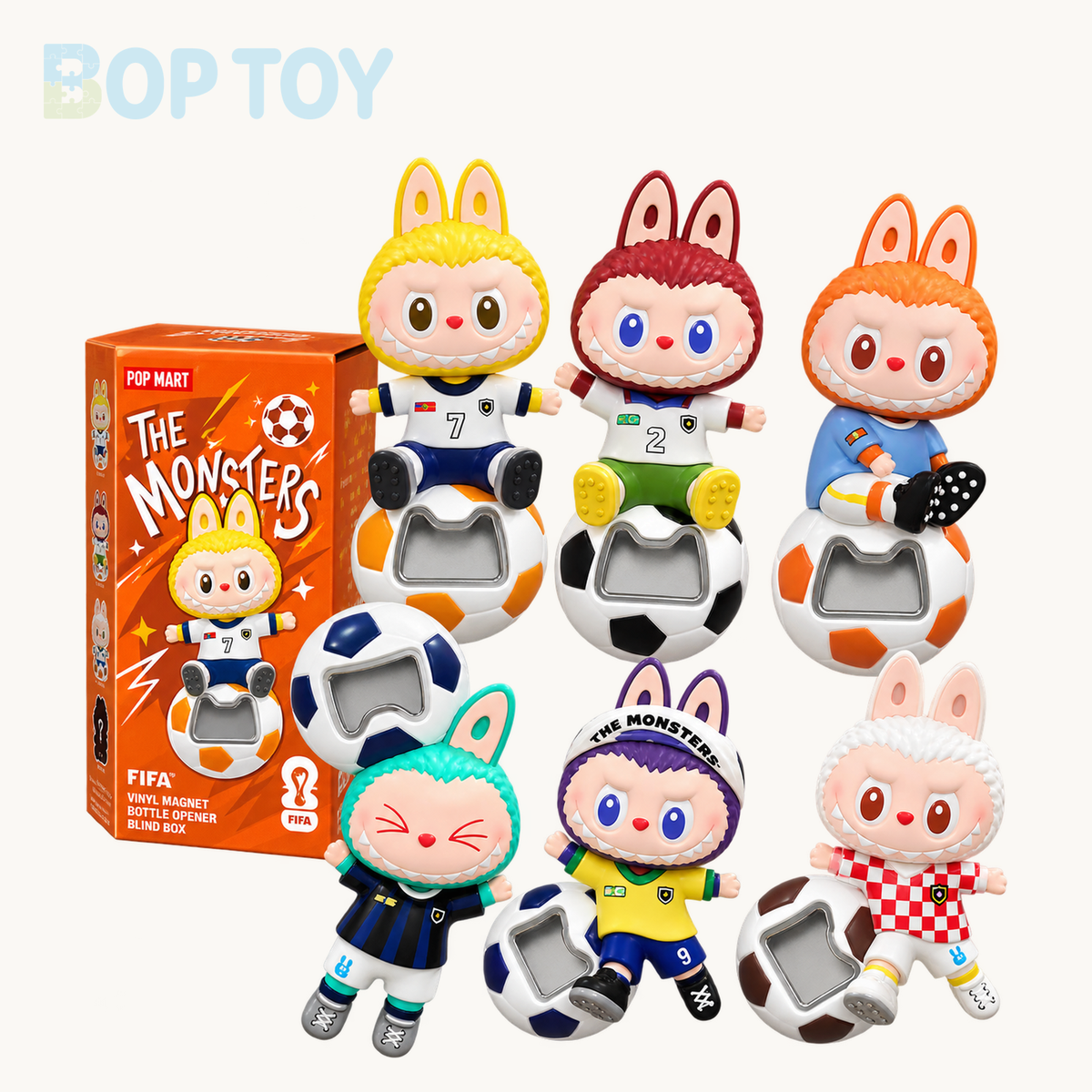 POP MART Labubu The Monsters × FIFA SERIES Bottle Opener Fridge Magnet Blind Box — retail packaging and possible styles; actual contents depend on the selected option